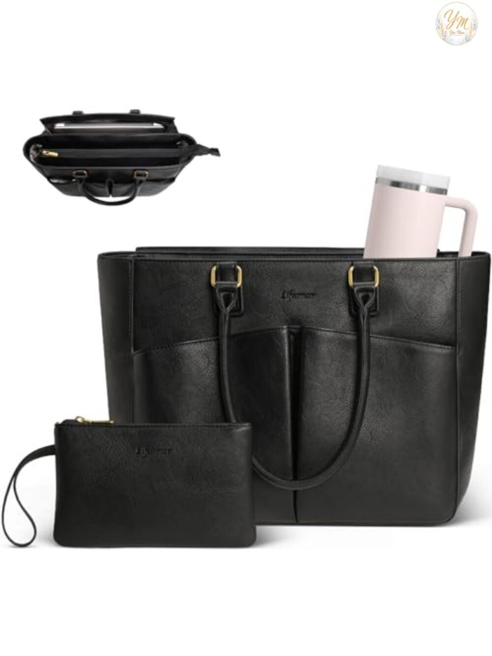 Vintage Inspired Pebbled PU Leather Laptop Tote for Women 17.3in Work Bag